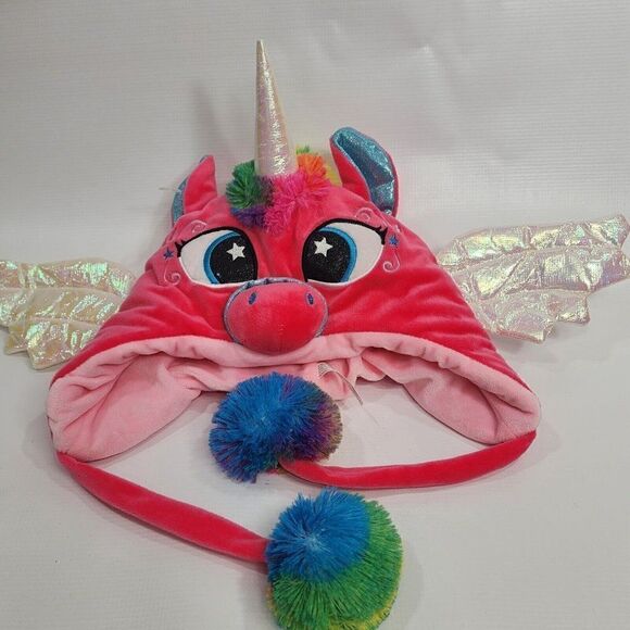 Girls Pink Unicorn Pegaus Plush Winter Hat - OSFM - Pink - Picture 1 of 3
